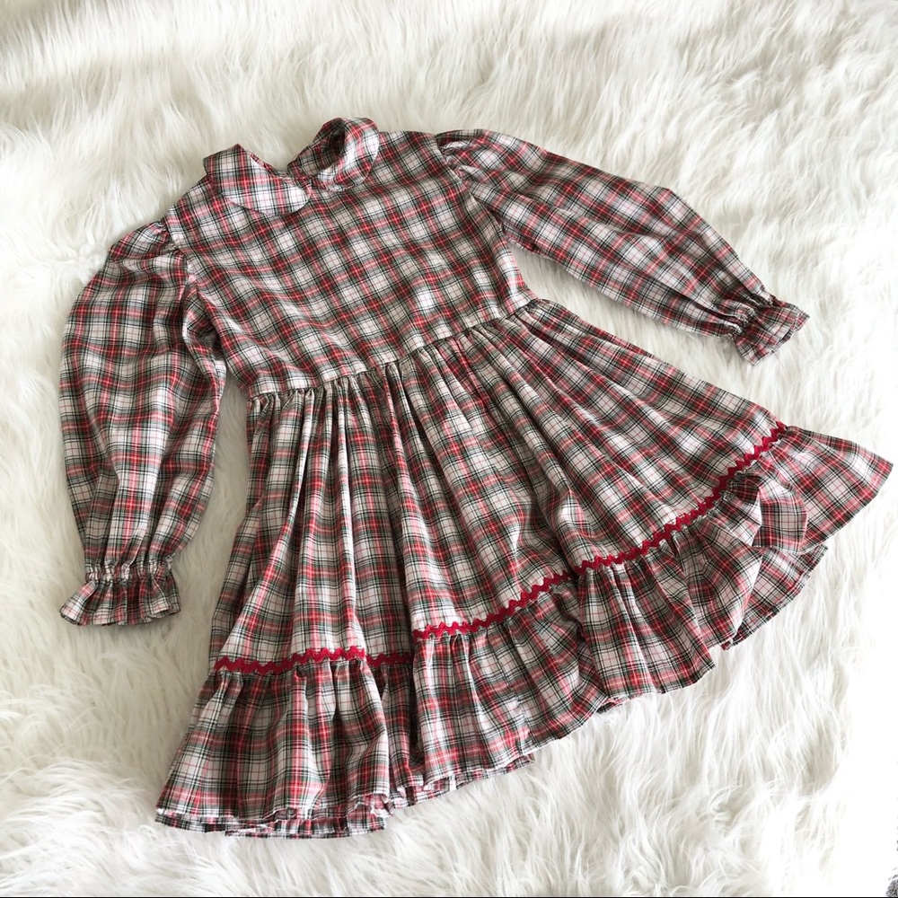 Vintage Handmade Plaid Girl Dress with Matching Bib Apron - Picture 5 of 16
